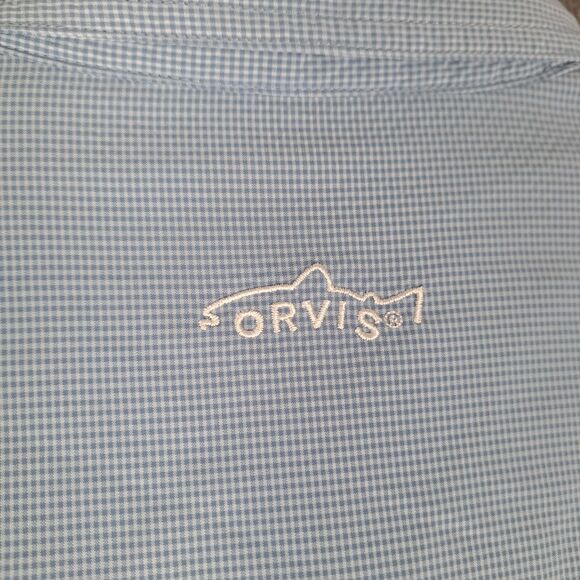 Orvis Shirt Men XXL Blue Button Down Short Sleeve Vented Fishing Hiking Tech - Picture 10 of 15